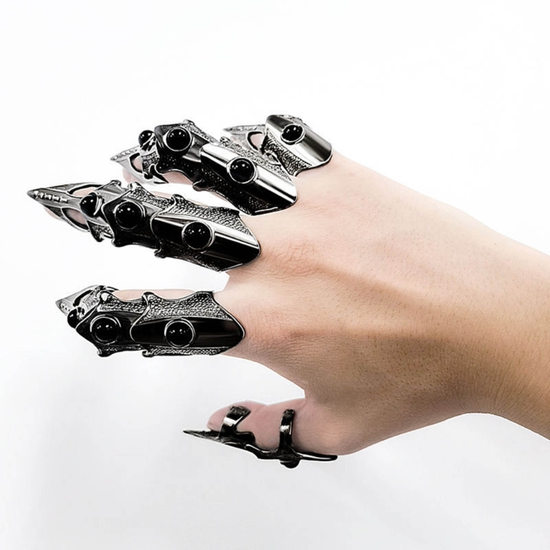 Trending Tech Accessories - Schwarze Metall-Fingerklaue, einzigartige Skelett-Vollfingerringe, Punkrock-Zubehör, Geschenk