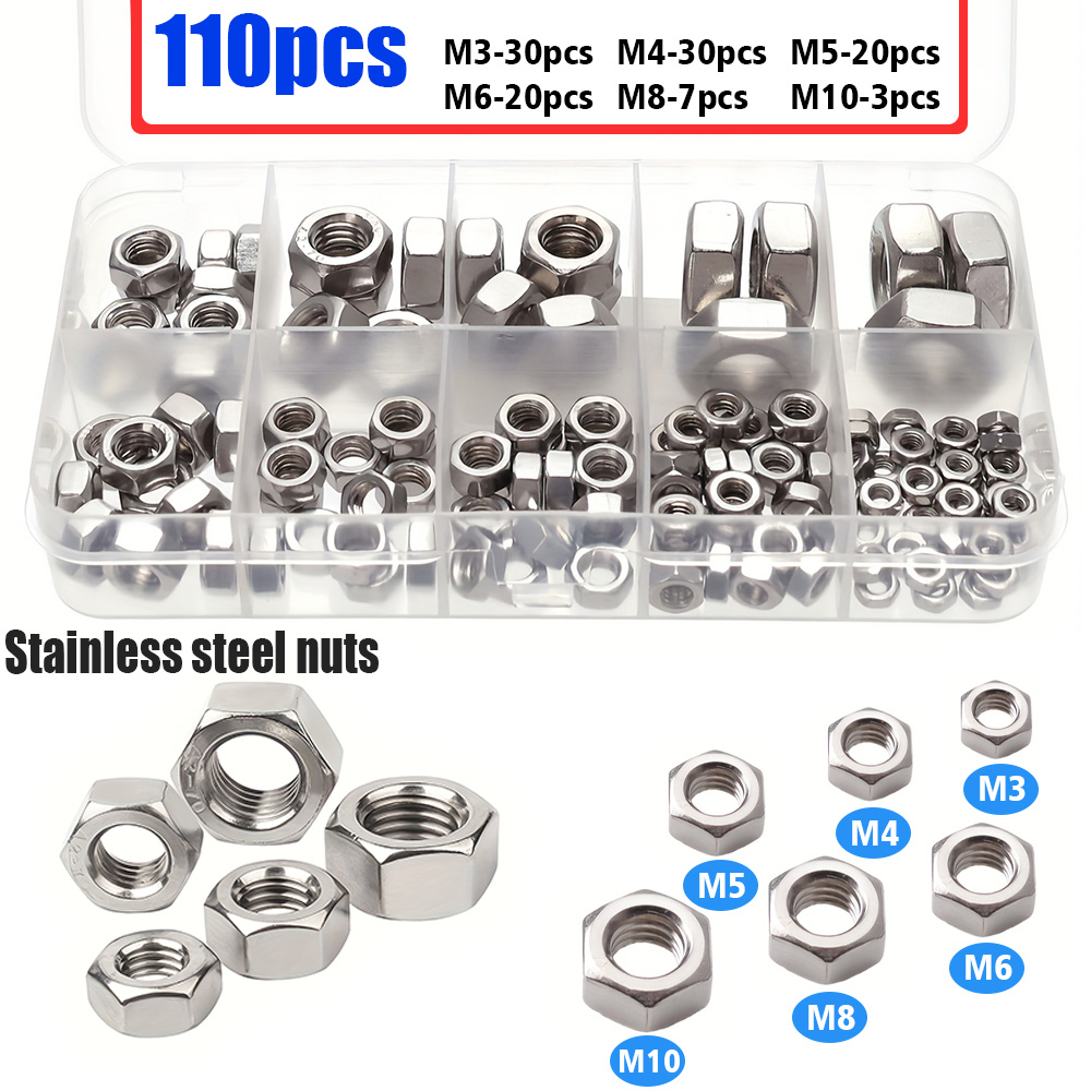 Tech House Accessories - 110-teiliges Set Sechskantmuttern aus Edelstahl M3