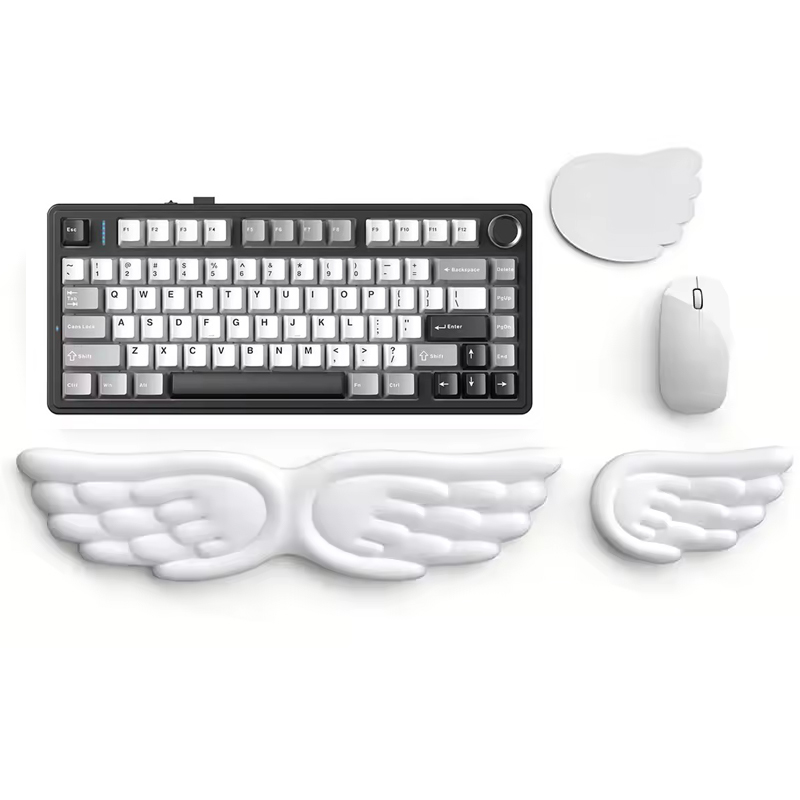 Keyboard Wrist Pad Leather - Mechanische Tastatur-Maus-Handgelenkauflage, Engelsflügel-Design, Memory-Schaum-Mauskissen, Handgelenkstütze für