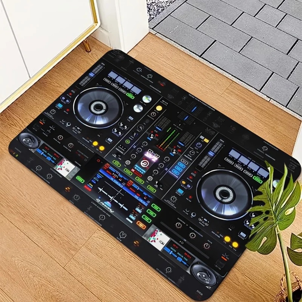 Tech Room Accessories - DJ-Equipment-Muster 2D Flachdruck-Fußmatte Rutschfester Musikthemen-Teppich Maschinenwaschbare